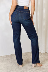 Judy Blue Women's High Waist Button-Fly Straight Jeans - Premium Stretch Denim